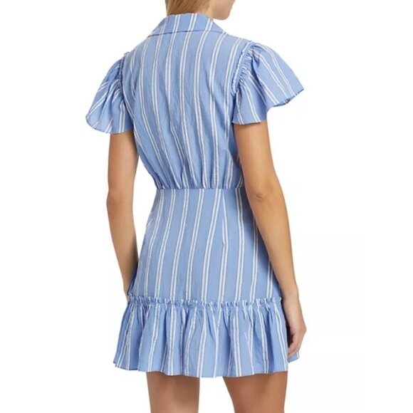 Cinq à Sept 'Lila' Ticking Stripe Wrap-Style Mini-Dress, Oxford Blue - Picture 4 of 5